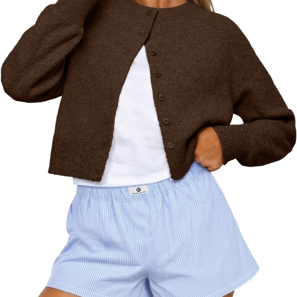 Trendy Queen Cropped Cardigan in Chocolate Brown